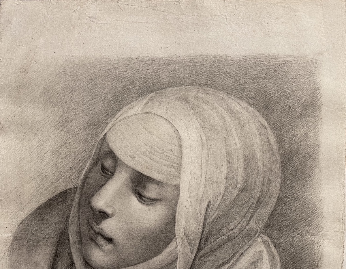 Étude académique de tête de religieuse, école florentine, fin XVIIIe - début XIXe siècle -photo-3