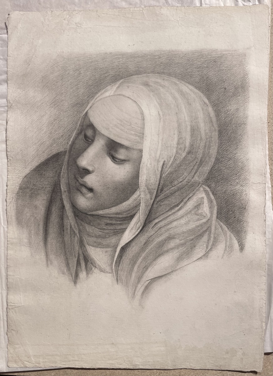 Étude académique de tête de religieuse, école florentine, fin XVIIIe - début XIXe siècle 