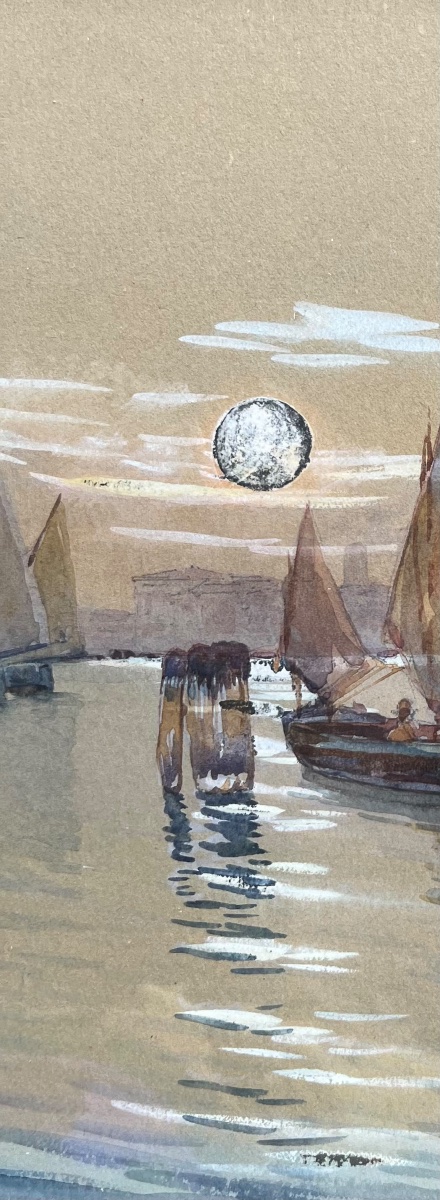Gino Scalatelli (1876-1943?) View Of Venice From The Giudecca With Bragozzi Under Lug Sails -photo-3