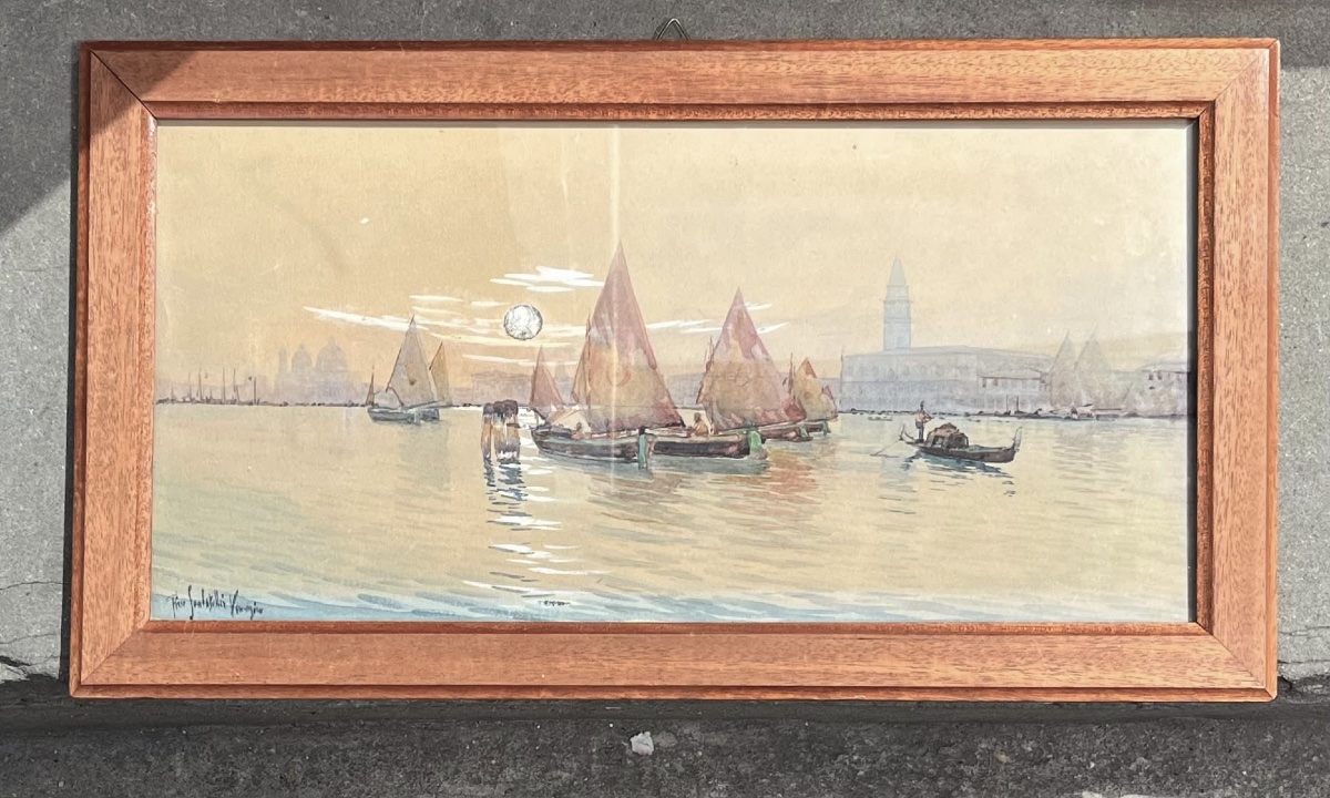 Gino Scalatelli (1876-1943?) View Of Venice From The Giudecca With Bragozzi Under Lug Sails -photo-4
