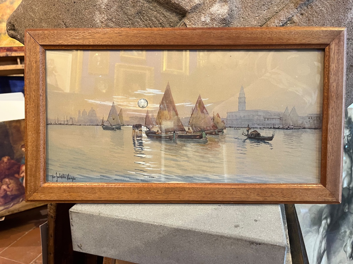 Gino Scalatelli (1876-1943?) View Of Venice From The Giudecca With Bragozzi Under Lug Sails -photo-5