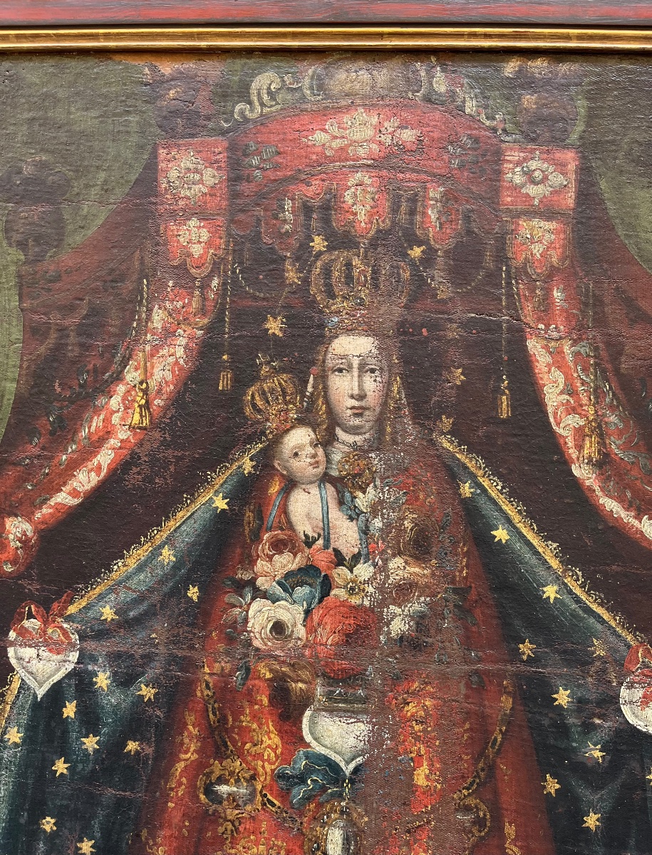 Madonna de l’Apocalypse aux ex-voto en forme de cœur. Vice-royaume du Pérou, art colonial-photo-2