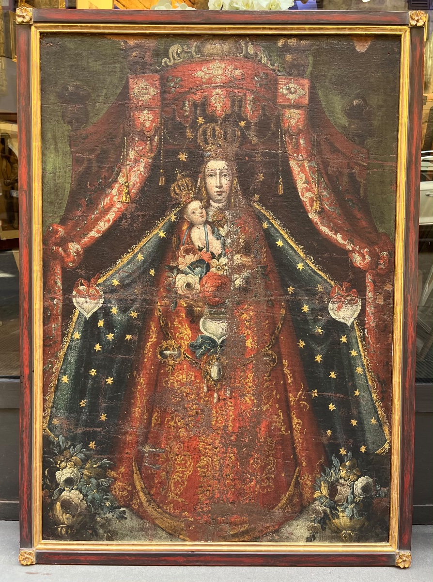 Madonna de l’Apocalypse aux ex-voto en forme de cœur. Vice-royaume du Pérou, art colonial-photo-1