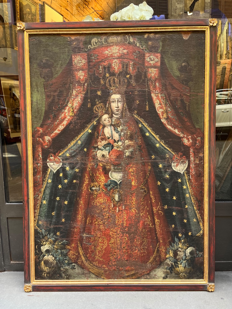 Madonna de l’Apocalypse aux ex-voto en forme de cœur. Vice-royaume du Pérou, art colonial-photo-4
