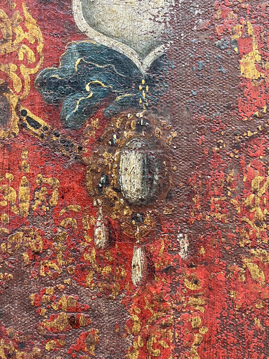 Madonna de l’Apocalypse aux ex-voto en forme de cœur. Vice-royaume du Pérou, art colonial-photo-5