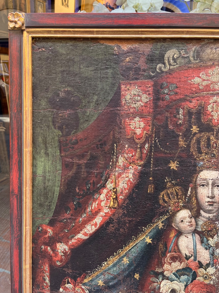 Madonna de l’Apocalypse aux ex-voto en forme de cœur. Vice-royaume du Pérou, art colonial-photo-6