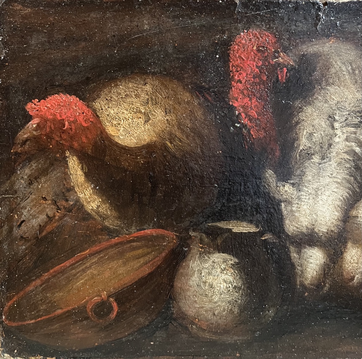 Turkeys, Sheep And Rustic Utensils — Genre Sketch  Italian School, 19th Cent-photo-3