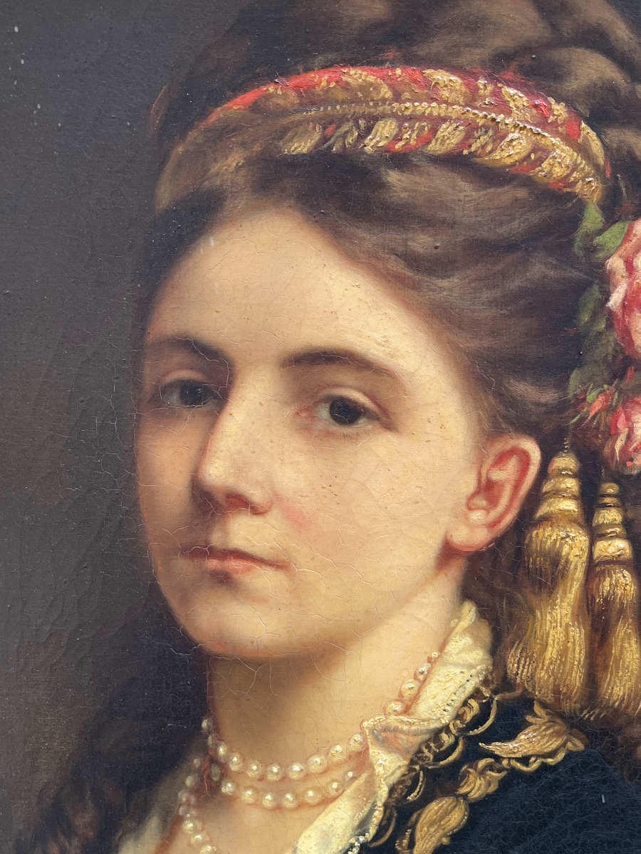 Portrait de jeune femme en costume balkanique d’influence ottomane, signé Emma Sterrer, ca 1880-photo-2