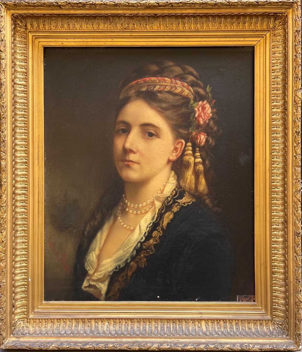 Portrait de jeune femme en costume balkanique d’influence ottomane, signé Emma Sterrer, ca 1880