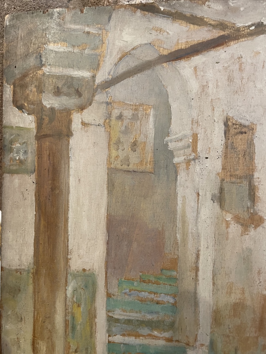 Henry d’Estienne (1872-1949) – Cour intérieure nord-africaine, petit panneau  -photo-3