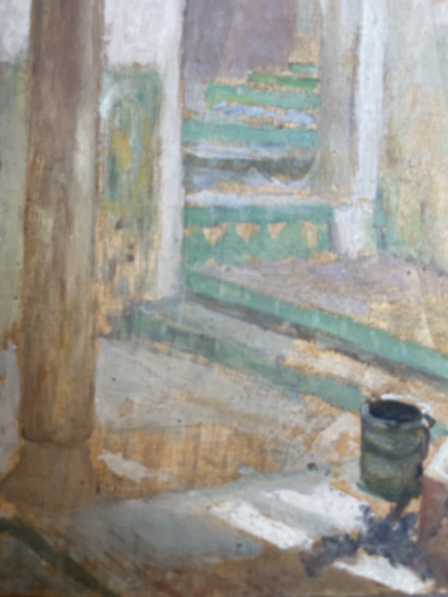 Henry d’Estienne (1872-1949) – Cour intérieure nord-africaine, petit panneau  -photo-1