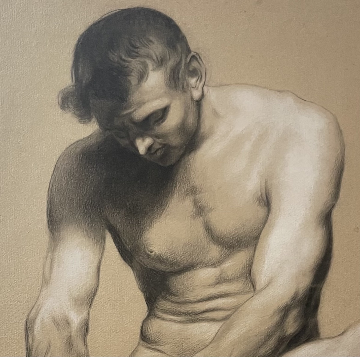 Dessin académique de nu, étude du Spinario, école florentine, vers 1800-photo-3