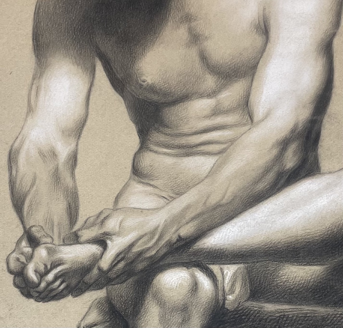 Dessin académique de nu, étude du Spinario, école florentine, vers 1800-photo-4
