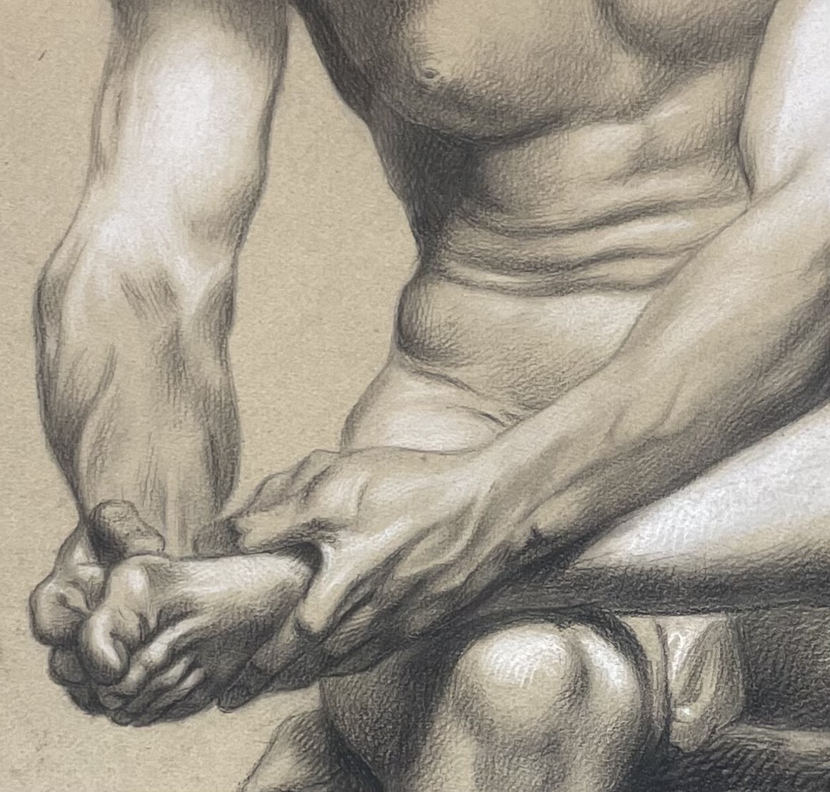 Dessin académique de nu, étude du Spinario, école florentine, vers 1800-photo-1