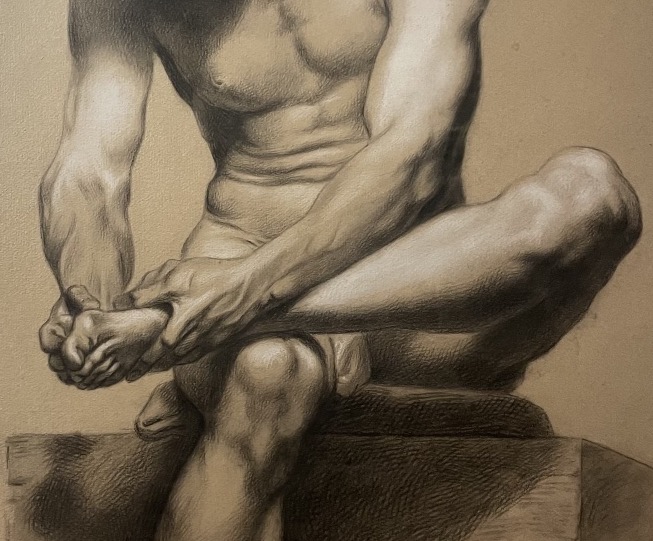 Dessin académique de nu, étude du Spinario, école florentine, vers 1800-photo-4