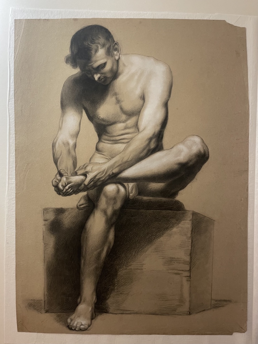 Dessin académique de nu, étude du Spinario, école florentine, vers 1800-photo-8