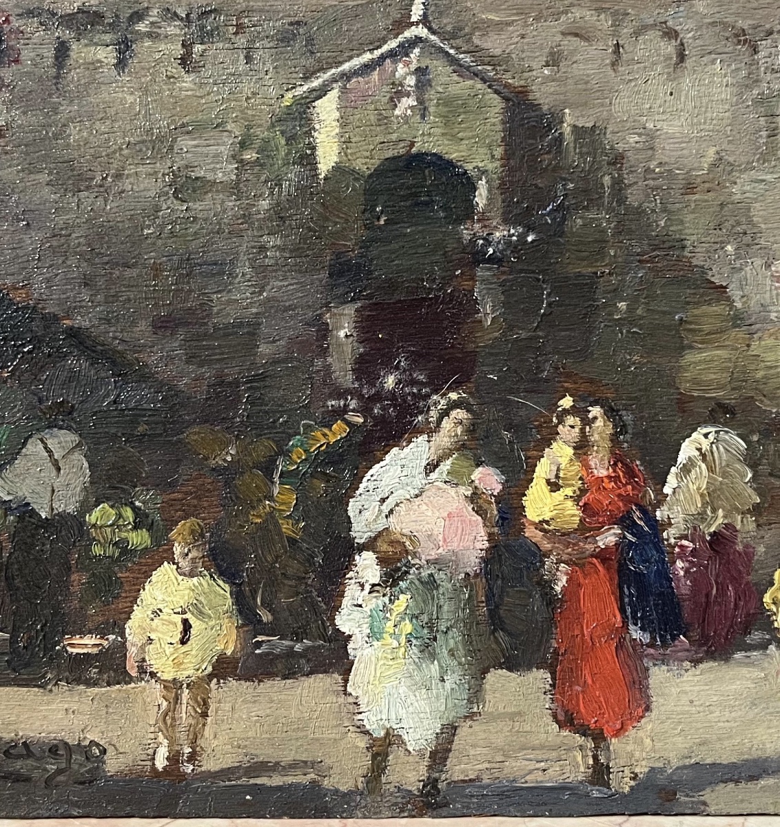 Petite vue de Venise avec marché près d’une église, Erma Zago (1880-1942)-photo-4
