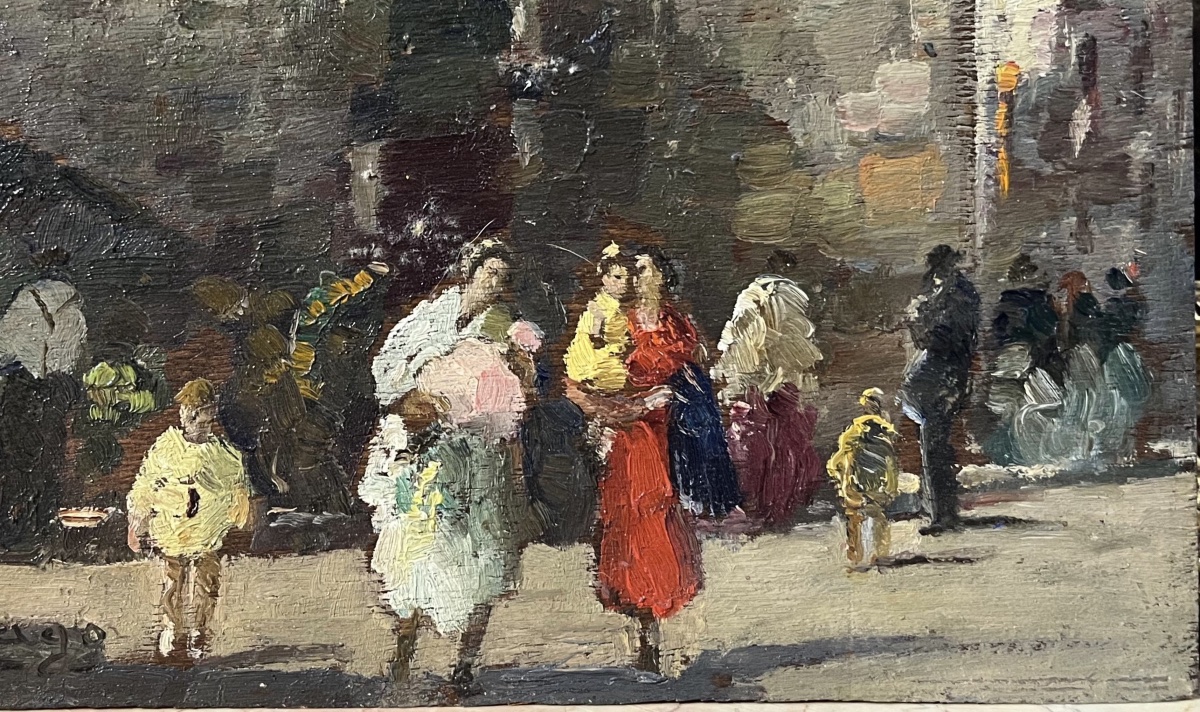 Petite vue de Venise avec marché près d’une église, Erma Zago (1880-1942)-photo-2
