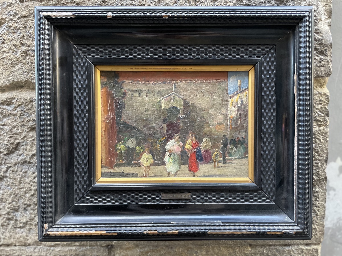 Petite vue de Venise avec marché près d’une église, Erma Zago (1880-1942)-photo-3