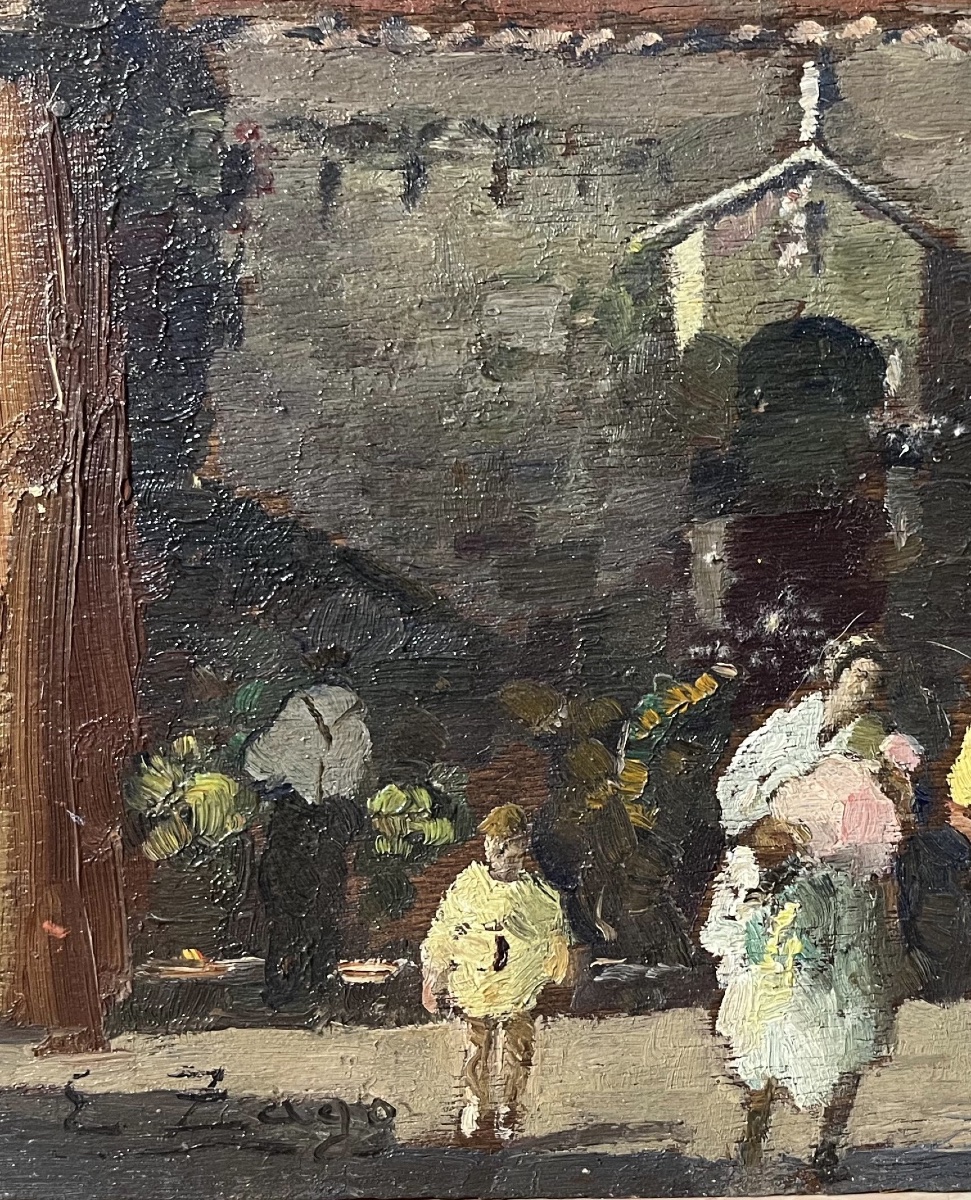 Petite vue de Venise avec marché près d’une église, Erma Zago (1880-1942)-photo-1