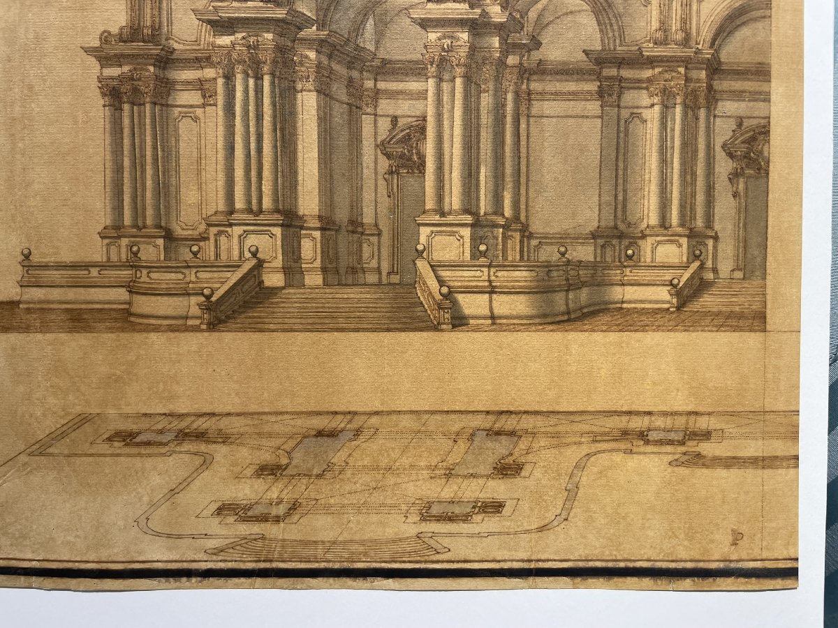 Architectural Drawing: Monumental Façade With Statues And Obelisks. 18th Cent-photo-3