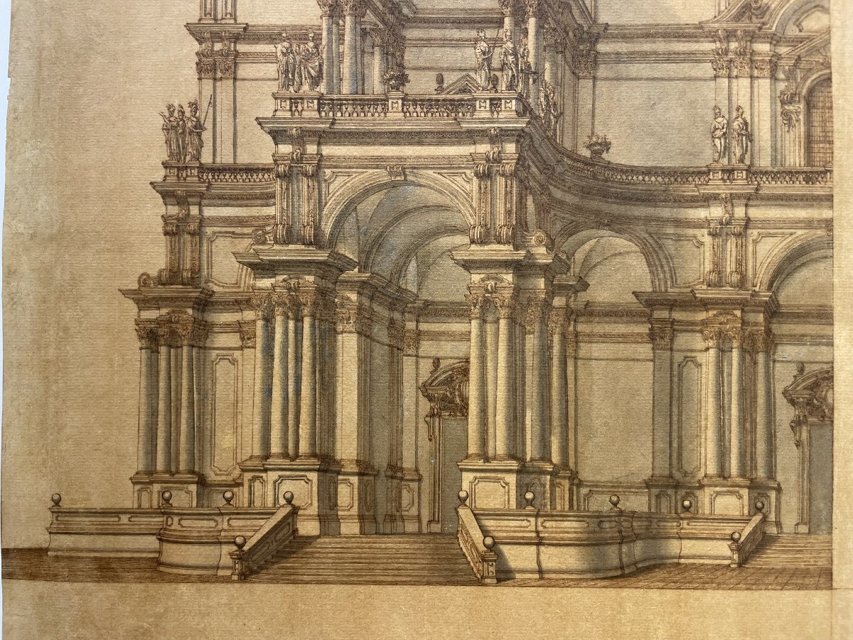 Architectural Drawing: Monumental Façade With Statues And Obelisks. 18th Cent-photo-4
