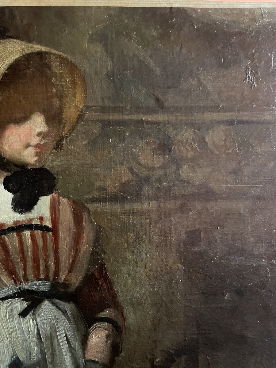 Study Of A Young Woman In A Straw Hat And Striped Dress, French School, Late 19th Century-photo-4