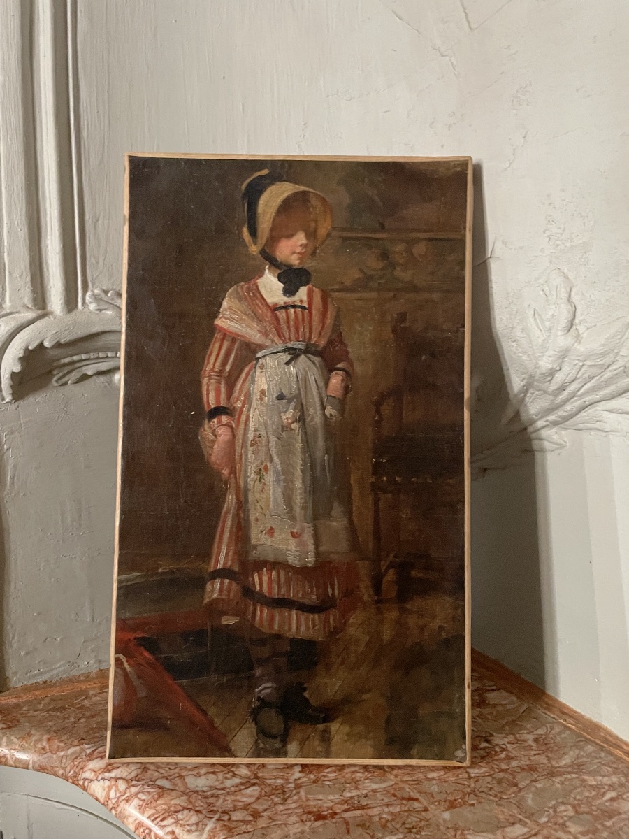 Study Of A Young Woman In A Straw Hat And Striped Dress, French School, Late 19th Century-photo-8