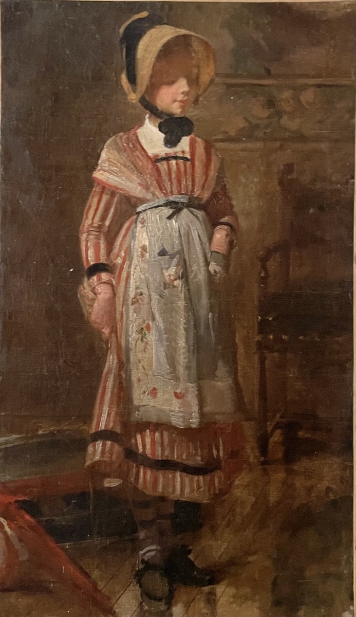 Study Of A Young Woman In A Straw Hat And Striped Dress, French School, Late 19th Century