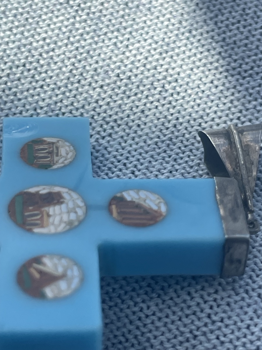 Micromosaic Cross On Blue Glass Paste Depicting Monuments Of Ancient Rome, Mid-19th Century  -photo-3