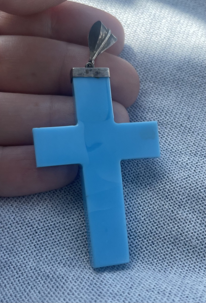 Micromosaic Cross On Blue Glass Paste Depicting Monuments Of Ancient Rome, Mid-19th Century  -photo-6