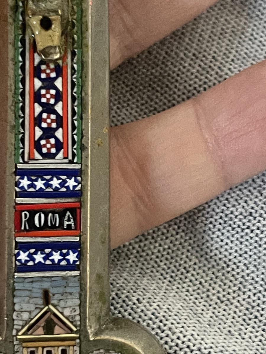 Croix en micromosaïque avec églises de Rome, XIXe siècle, 19 × 10 cm-photo-3