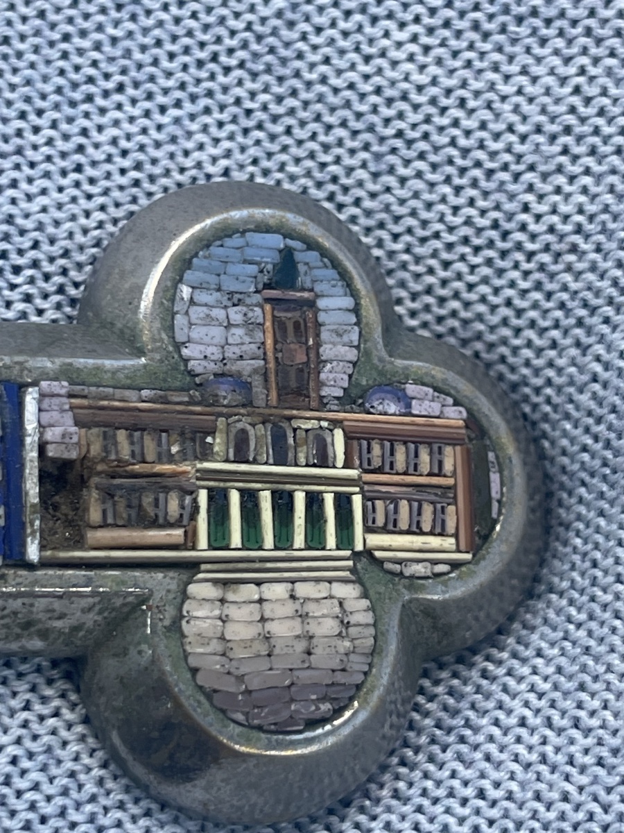 Croix en micromosaïque avec églises de Rome, XIXe siècle, 19 × 10 cm-photo-1