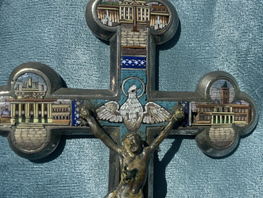 Croix en micromosaïque avec églises de Rome, XIXe siècle, 19 × 10 cm-photo-4