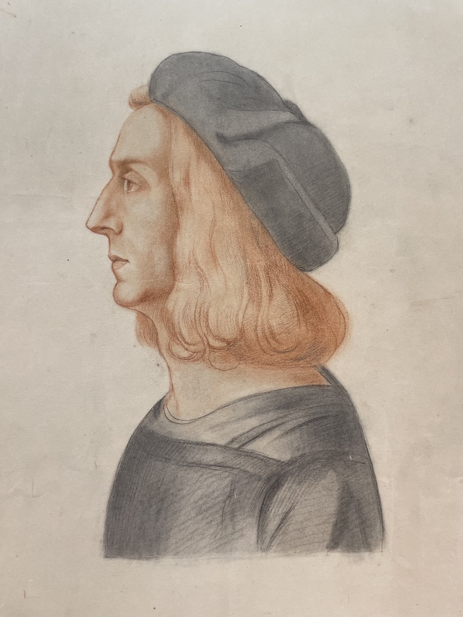 Étude académique d’après un portrait de la Renaissance italienne, vers 1870
