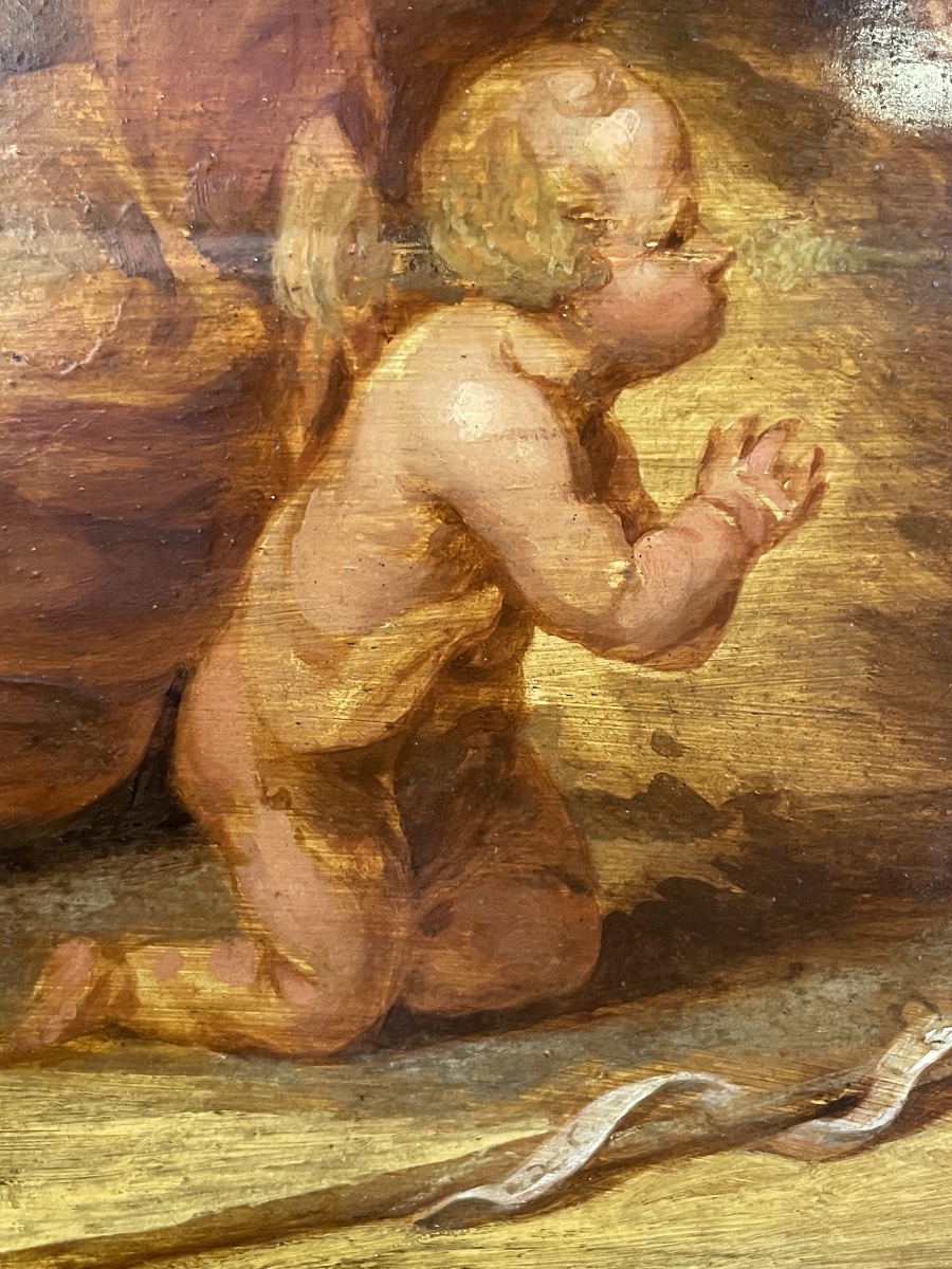 Sainte Famille avec saint Jean-Baptiste dans un paysage boisé – École flamande, Bruxelles-photo-3