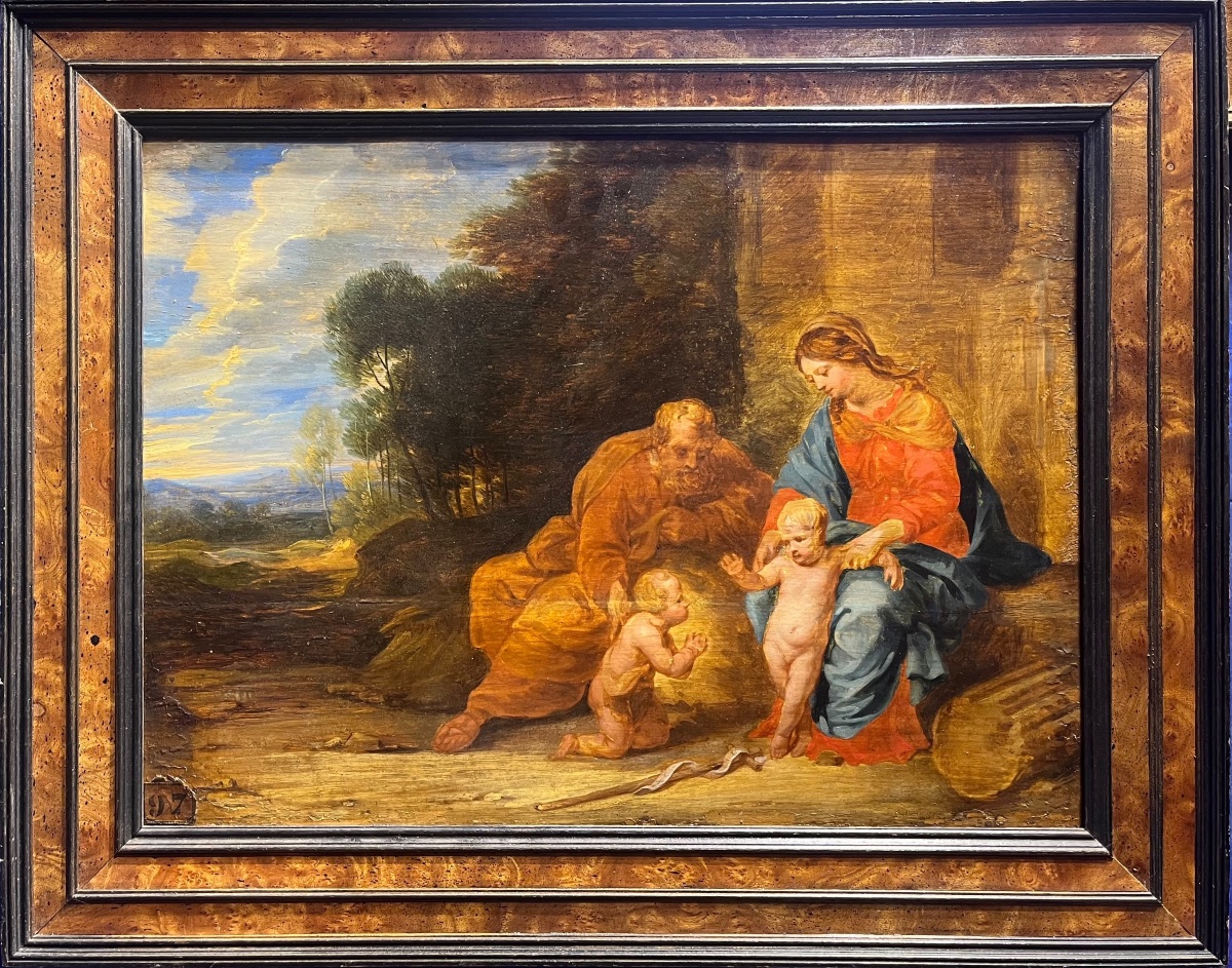 Sainte Famille avec saint Jean-Baptiste dans un paysage boisé – École flamande, Bruxelles