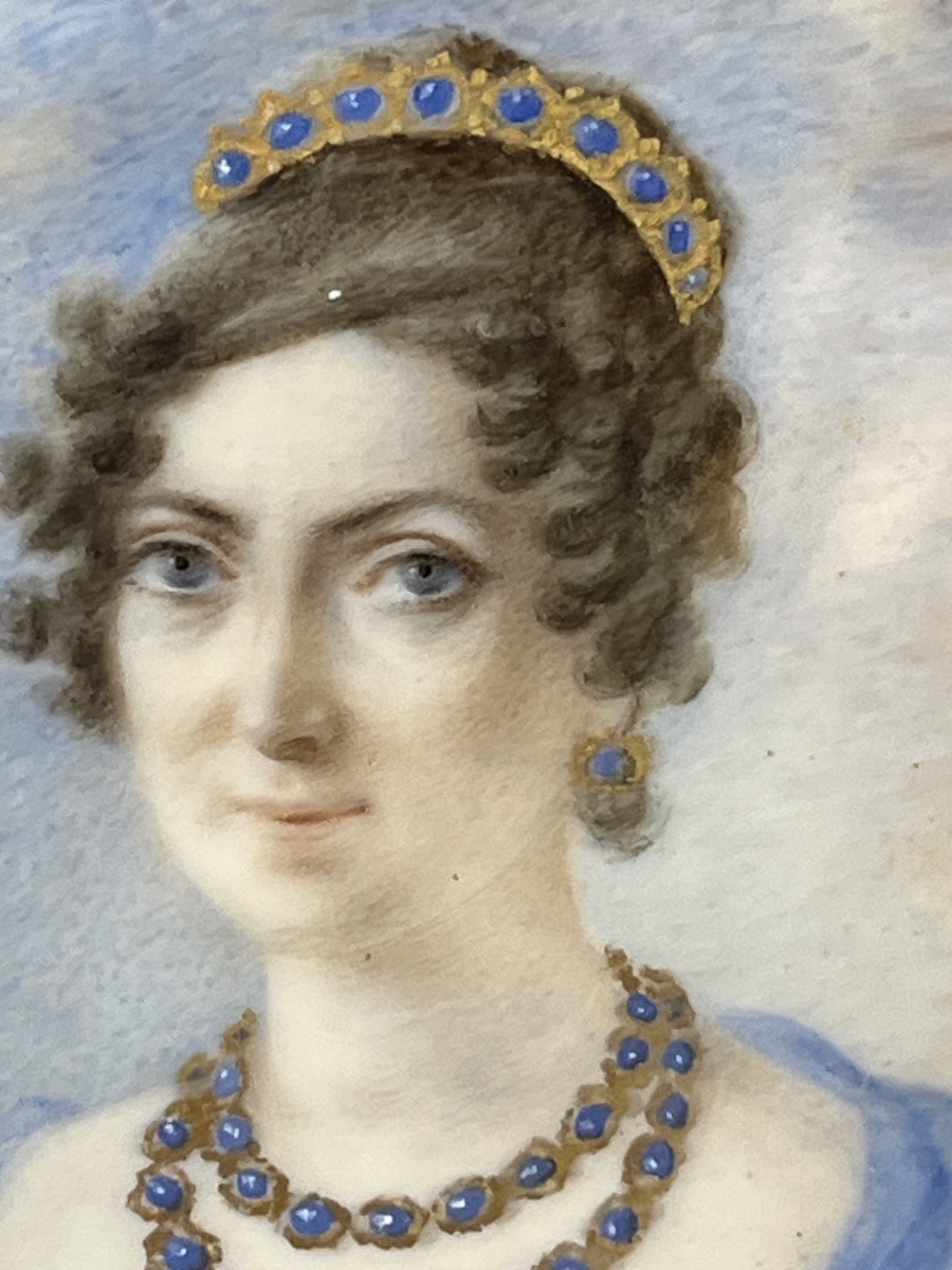 Portrait de dame à diadème d’époque Restauration – Miniature signée Chaponnier, 1821  -photo-3