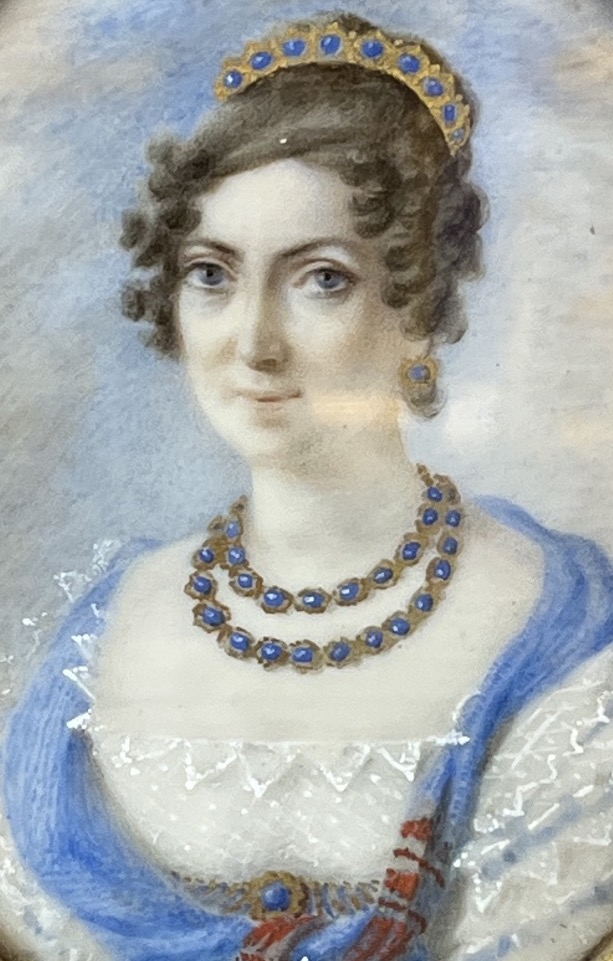 Portrait de dame à diadème d’époque Restauration – Miniature signée Chaponnier, 1821  -photo-4