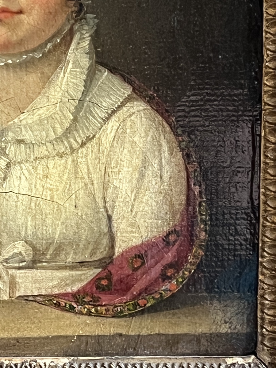 Portrait de dame à la coiffe et au châle rouge, école française, vers 1820 -photo-5