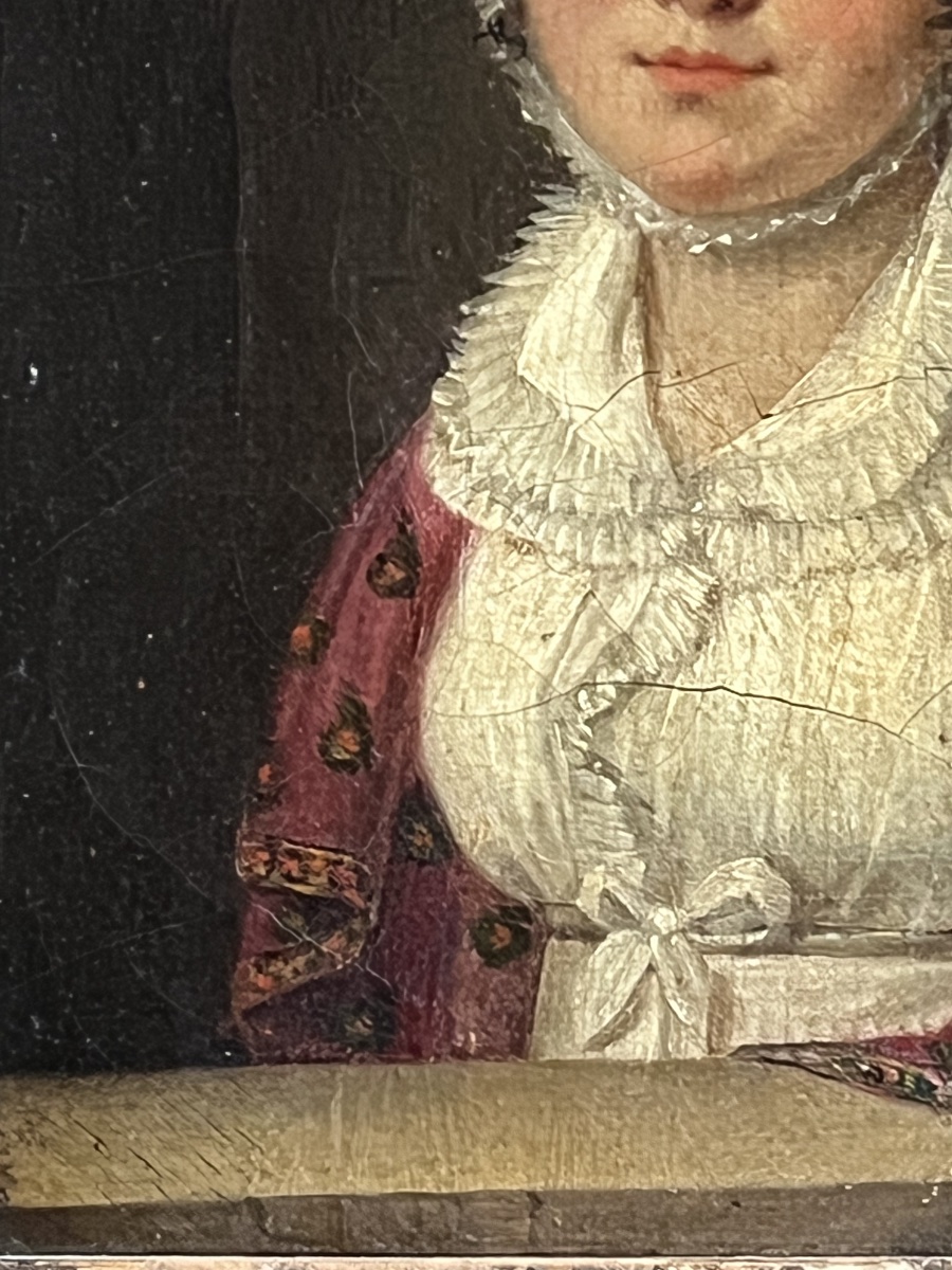 Portrait de dame à la coiffe et au châle rouge, école française, vers 1820 -photo-6