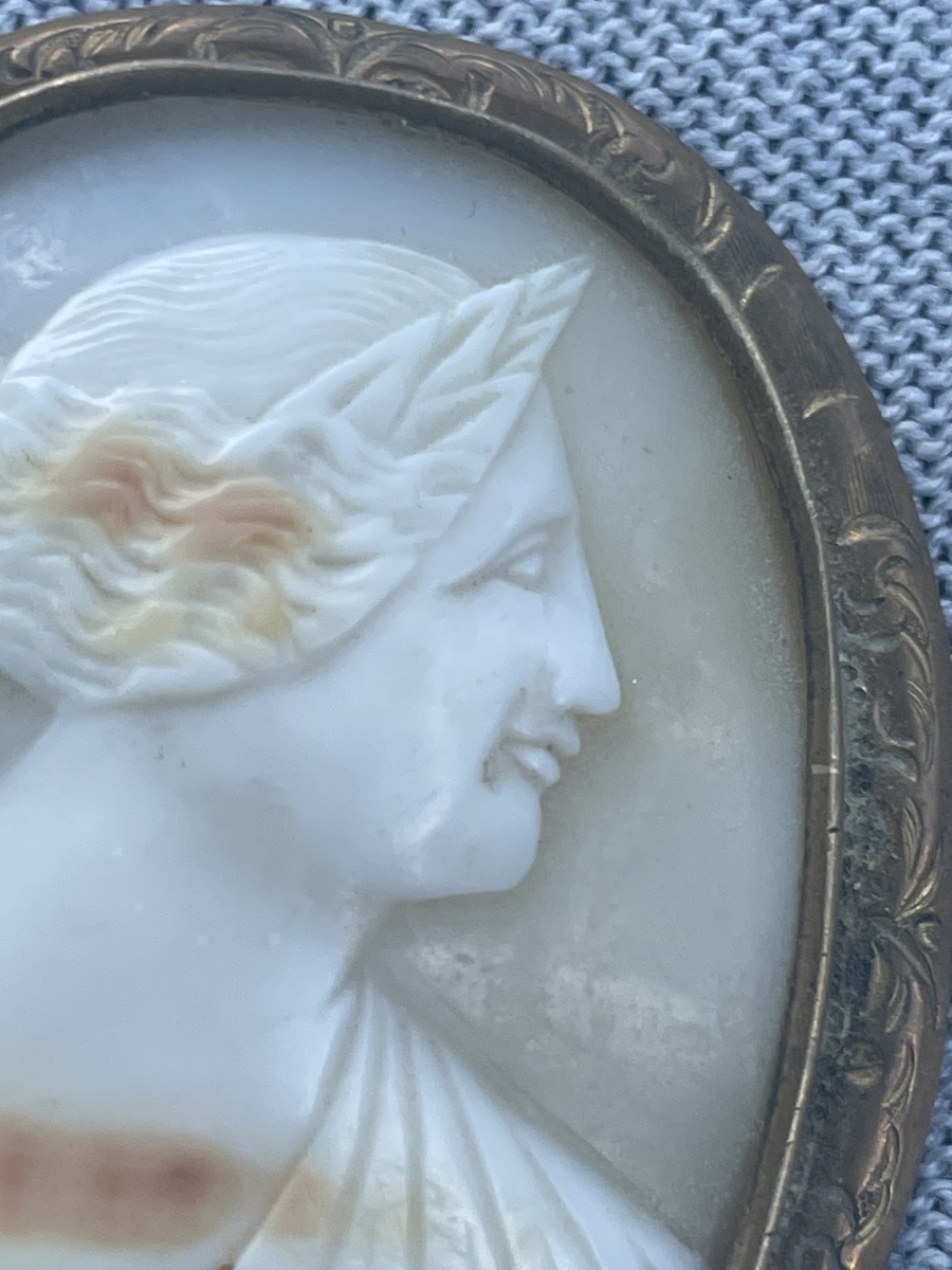 Shell Cameo Depicting A Woman's Profile, Set In A Chiseled Metal Frame, 19th Century  -photo-3