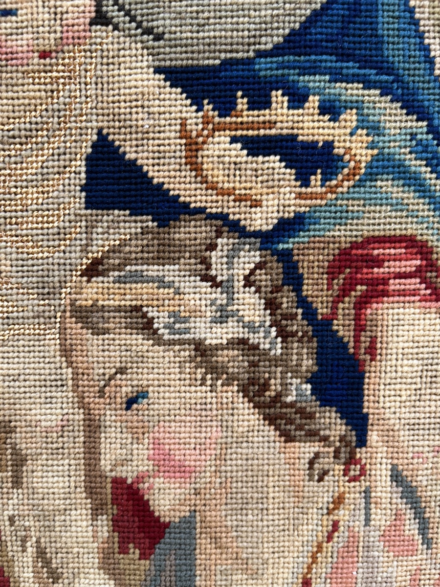 Needlework Tapestry In Gros Point – Mystic Marriage Of Saint Catherine, 19th Century  -photo-3
