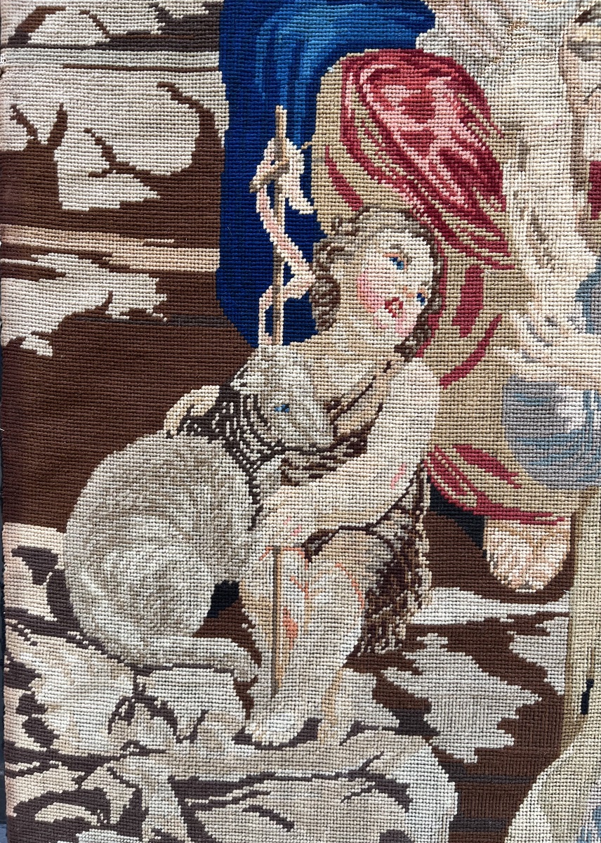 Needlework Tapestry In Gros Point – Mystic Marriage Of Saint Catherine, 19th Century  -photo-4