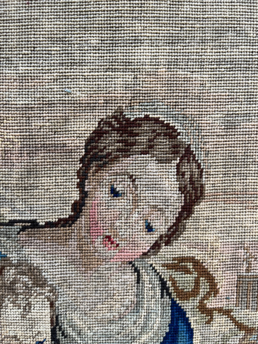 Needlework Tapestry In Gros Point – Mystic Marriage Of Saint Catherine, 19th Century  -photo-5