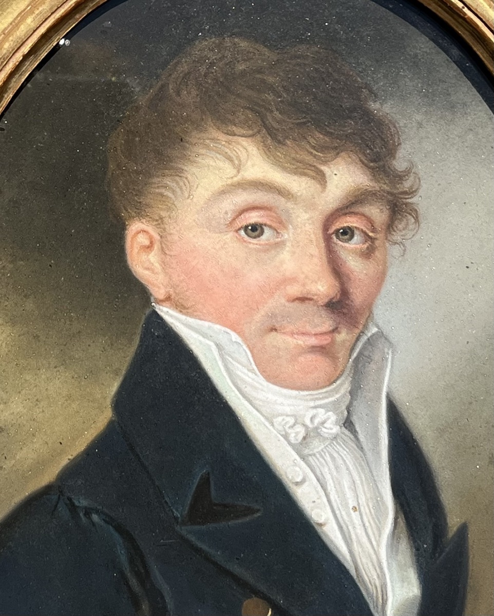 Portrait d’homme au pastel, époque Empire-Restauration, format ovale, école française XIXe s-photo-2