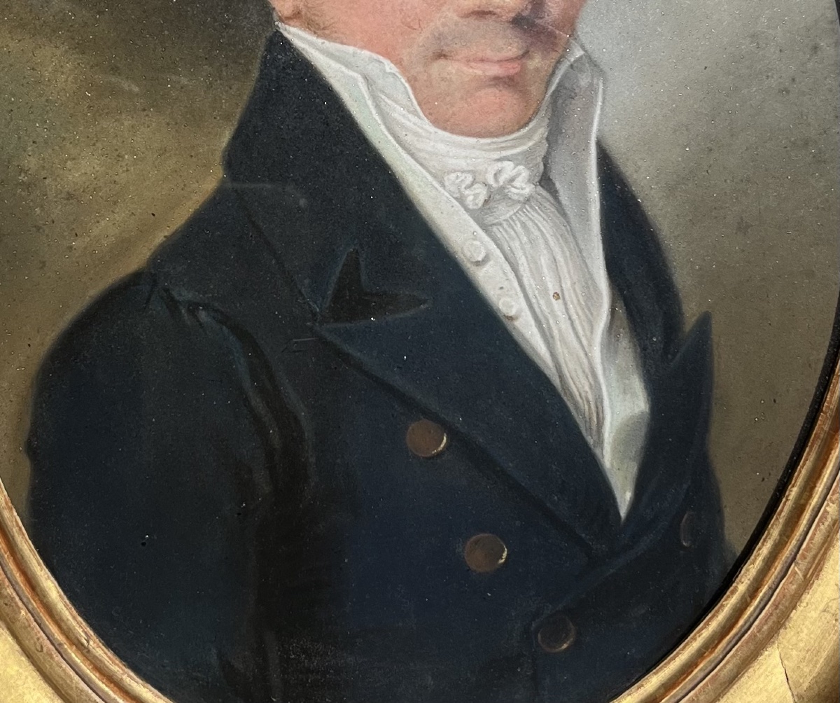 Portrait d’homme au pastel, époque Empire-Restauration, format ovale, école française XIXe s-photo-2
