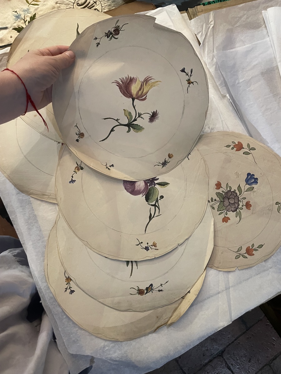 Seven Drawings Of Floral Designs For Ceramic Plates, After 18th-century Models-photo-2