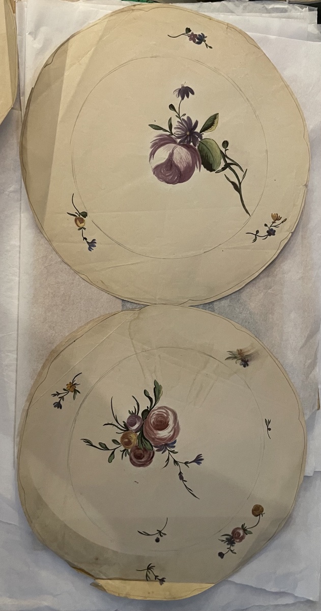 Seven Drawings Of Floral Designs For Ceramic Plates, After 18th-century Models-photo-3