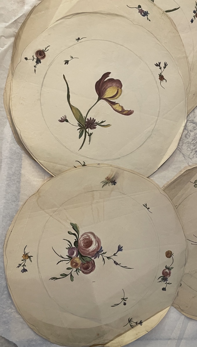 Seven Drawings Of Floral Designs For Ceramic Plates, After 18th-century Models-photo-7